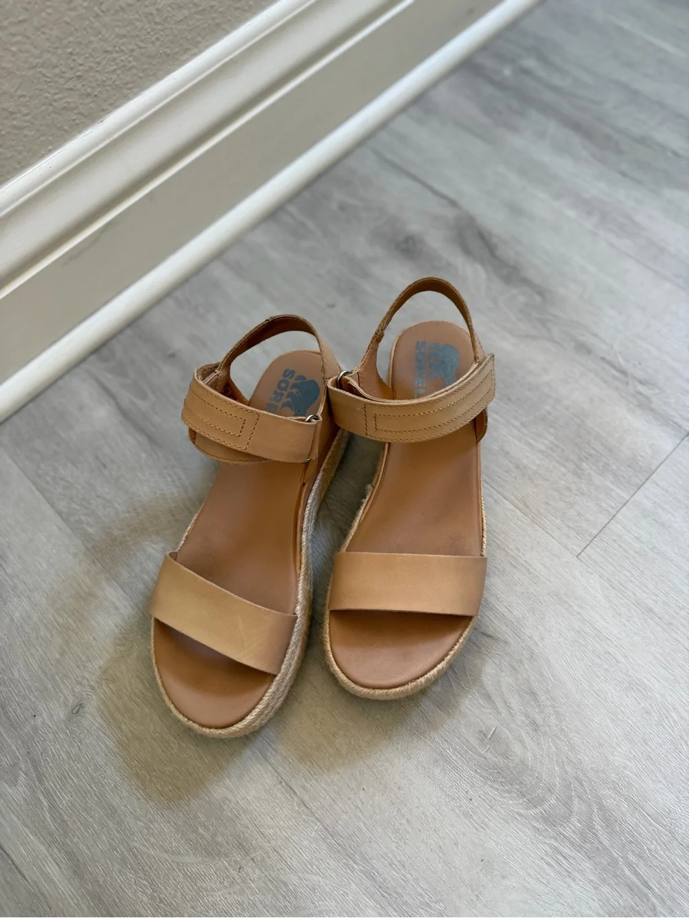 Sorel Tan Platform Espadrille Sandals with Ankle Strap